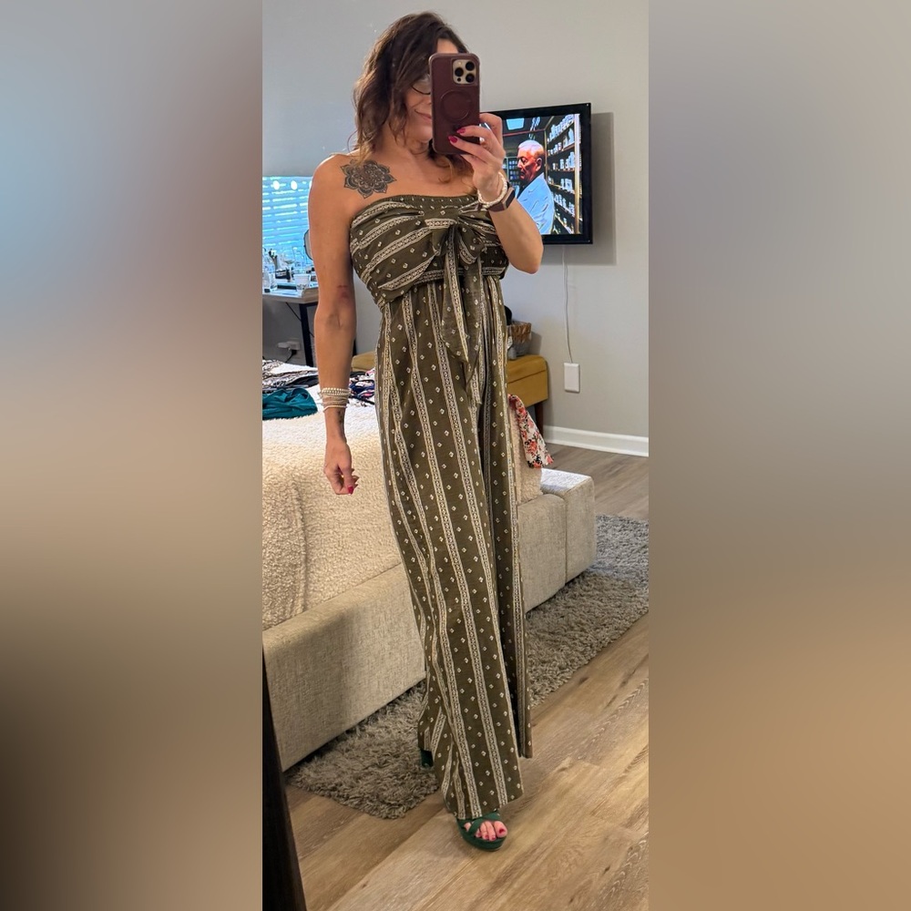 Lulu's Green Strapless Patterned Jumpsuit - image 8